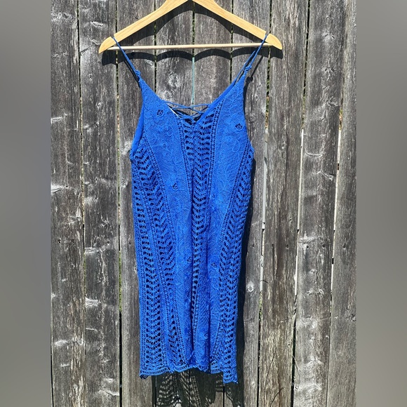ASTR THE Label ROYAL Blue Floral Crochet Lace up Dress - Picture 9 of 9